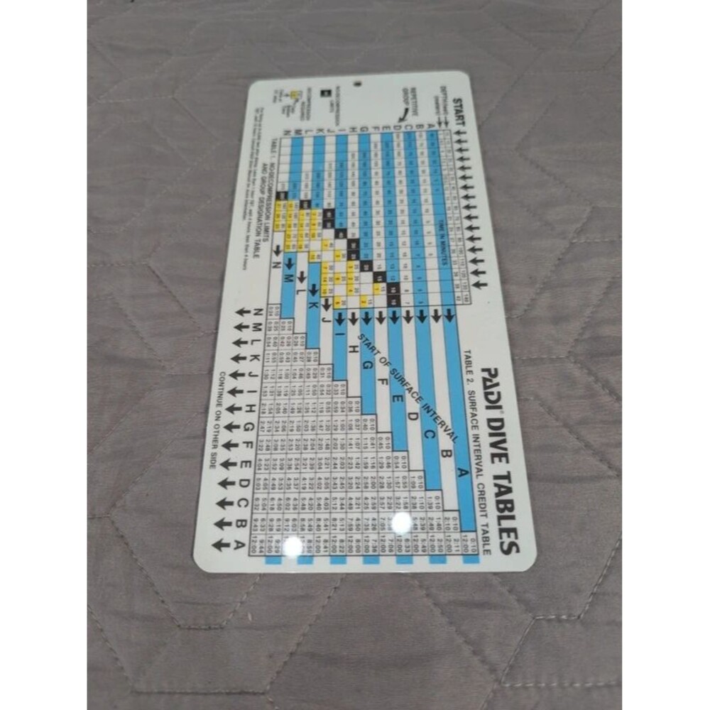 PADI Dive Tables Waterproof Plastic Slate Recreational Dive Planner RDP